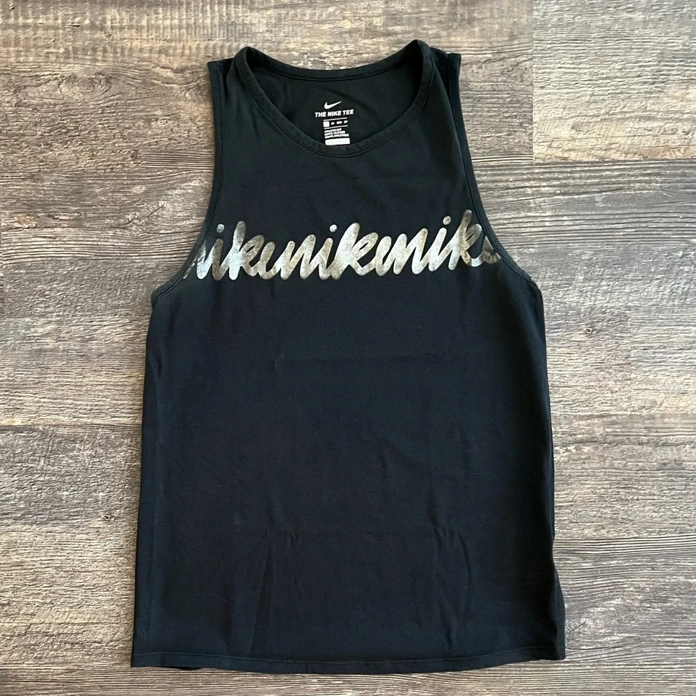 NIKE 'The Nike Tee' Athletic Cut Dri-Fit Black Tank Top XS